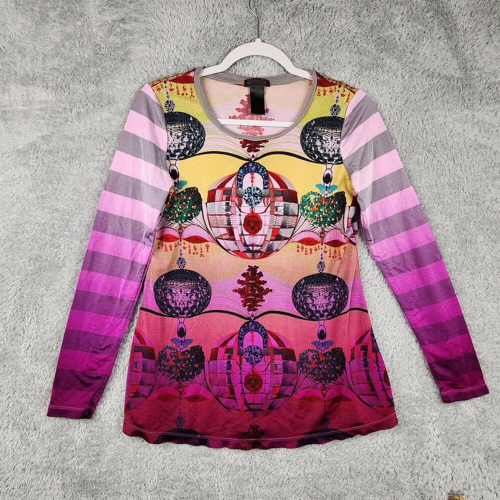 Custo Barcelona Shirt Womens Medium Multicolor Geometric Art Print Long Sleeve